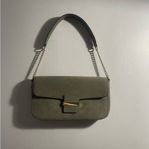 H&M Sage Green Suede Crossbody Bag with Gold Hardware